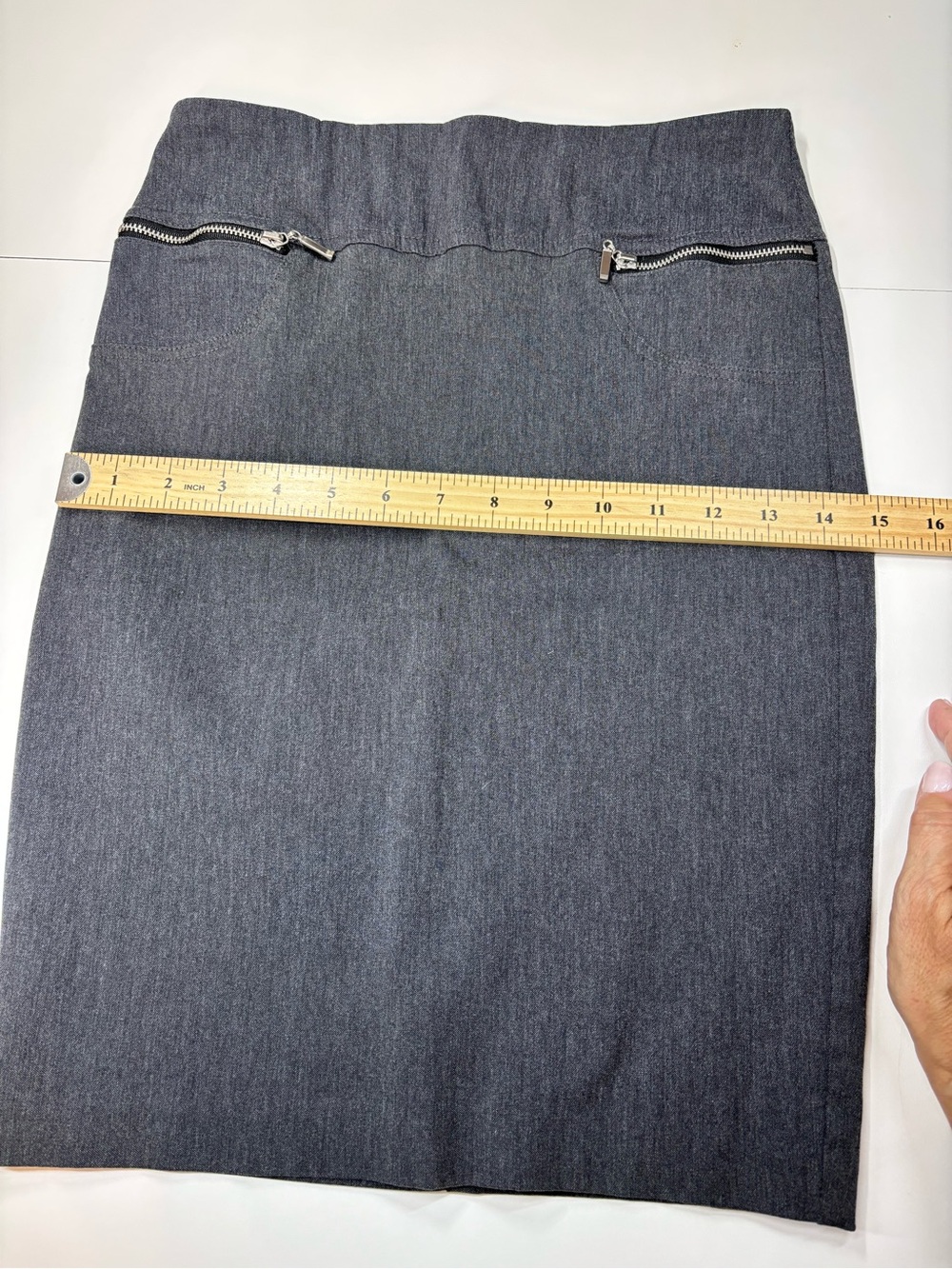 Joe B Tailored Classic Charcoal Gray Pencil Skirt with Silver Zip Accents SizeS - Picture 8 of 11
